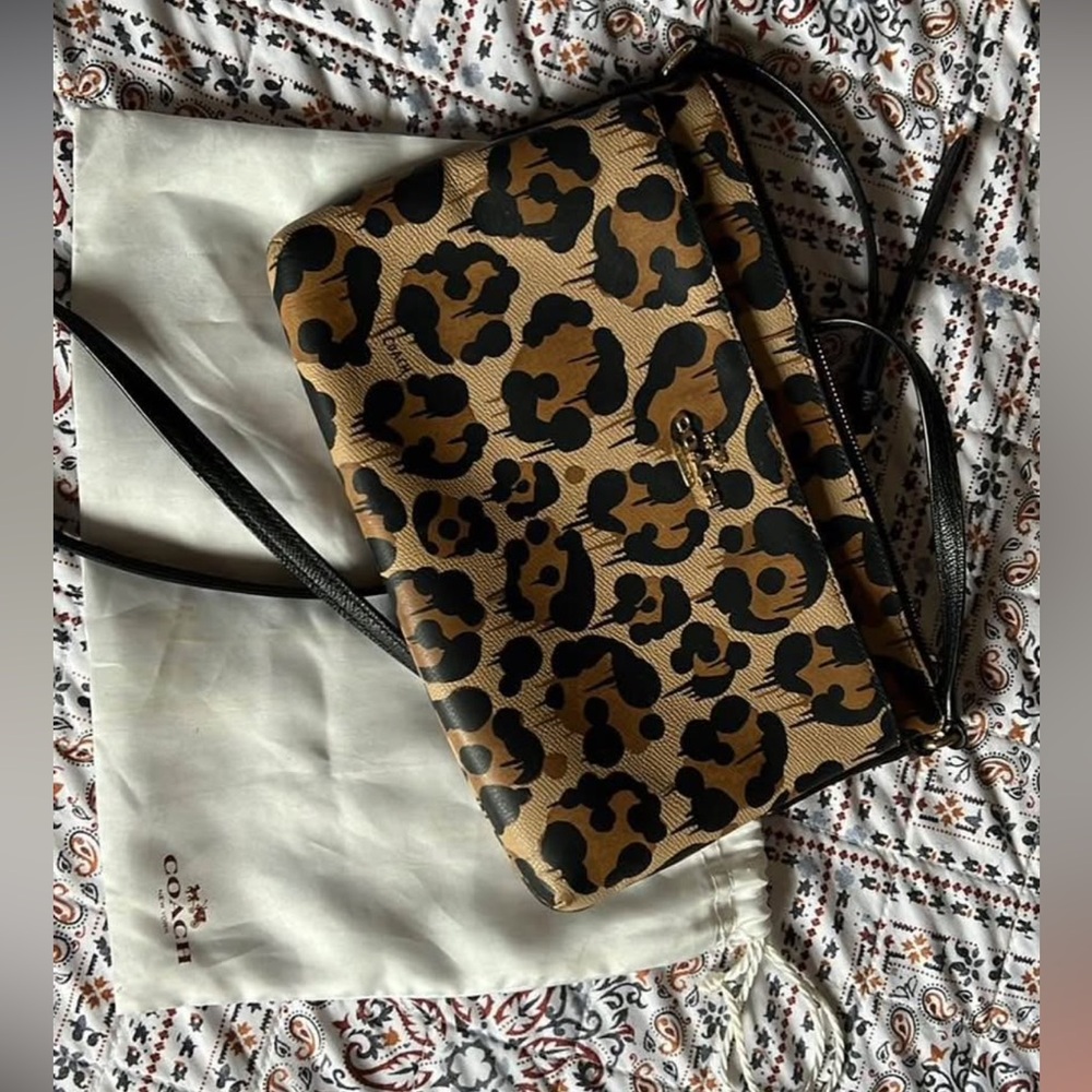 Coach Brown and Black Bag with Leopard Print